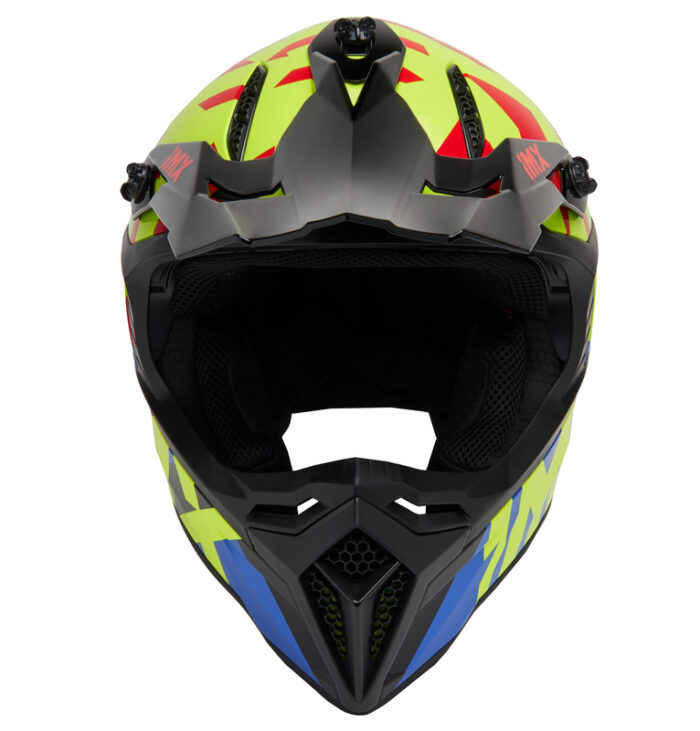 IMX Kask FMX-02 Black/Fluo Yellow/Blue/Fluo Red Gloss Graphic - obrazek 3