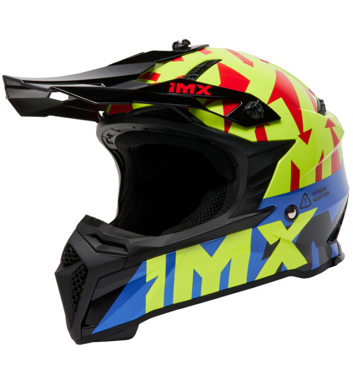 IMX Kask FMX-02 Black/Fluo Yellow/Blue/Fluo Red Gloss Graphic