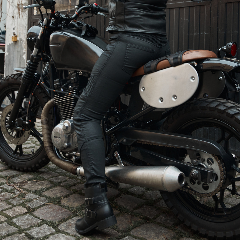 JEANSY MOTOCYKLOWE DAMSKIE OZONE ROXY WAXED BLACK - obrazek 6