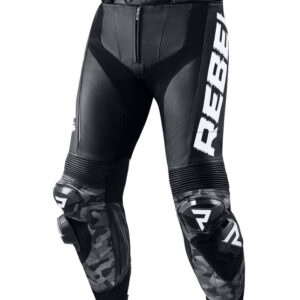 SPODNIE MOTOCYKLOWE SKÓRZANE REBELHORN REBEL BLACK WHITE