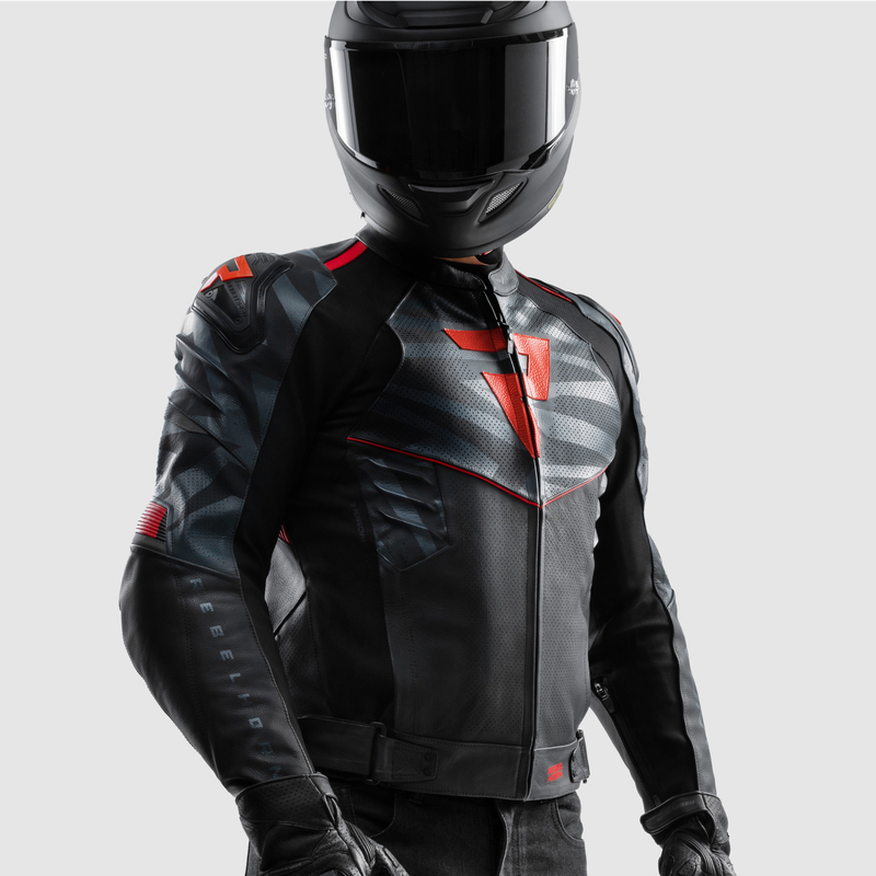 KURTKA MOTOCYKLOWA SKÓRZANA REBELHORN VANDAL 2 BLACK GREY FLUO RED - obrazek 4