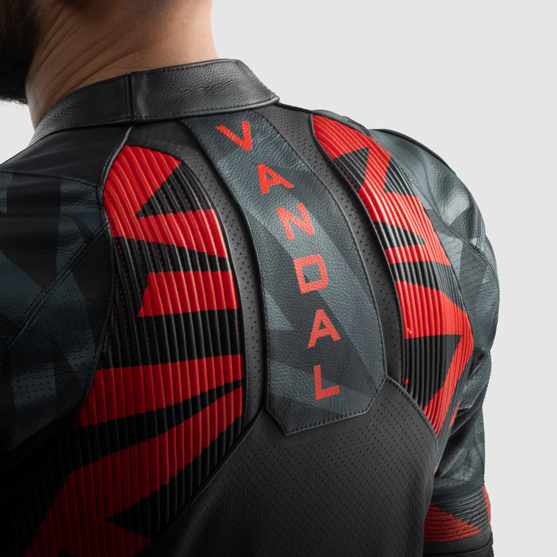 KURTKA MOTOCYKLOWA SKÓRZANA REBELHORN VANDAL 2 BLACK GREY FLUO RED - obrazek 7