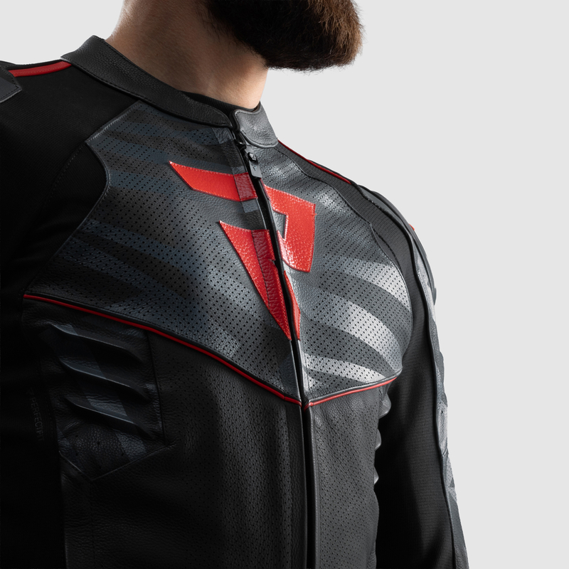 KURTKA MOTOCYKLOWA SKÓRZANA REBELHORN VANDAL 2 BLACK GREY FLUO RED - obrazek 8