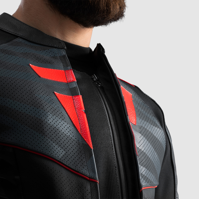 KURTKA MOTOCYKLOWA SKÓRZANA REBELHORN VANDAL 2 BLACK GREY FLUO RED - obrazek 9