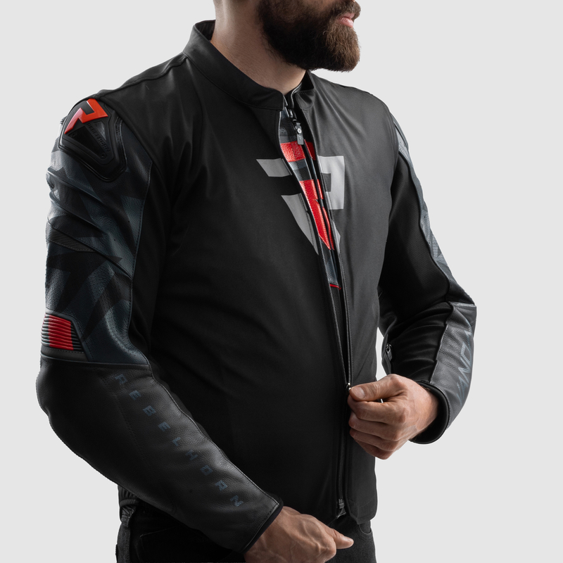 KURTKA MOTOCYKLOWA SKÓRZANA REBELHORN VANDAL 2 BLACK GREY FLUO RED - obrazek 10