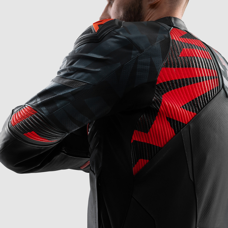 KURTKA MOTOCYKLOWA SKÓRZANA REBELHORN VANDAL 2 BLACK GREY FLUO RED - obrazek 11