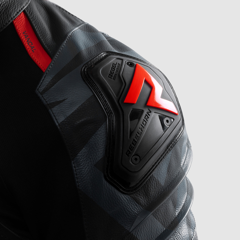 KURTKA MOTOCYKLOWA SKÓRZANA REBELHORN VANDAL 2 BLACK GREY FLUO RED - obrazek 12